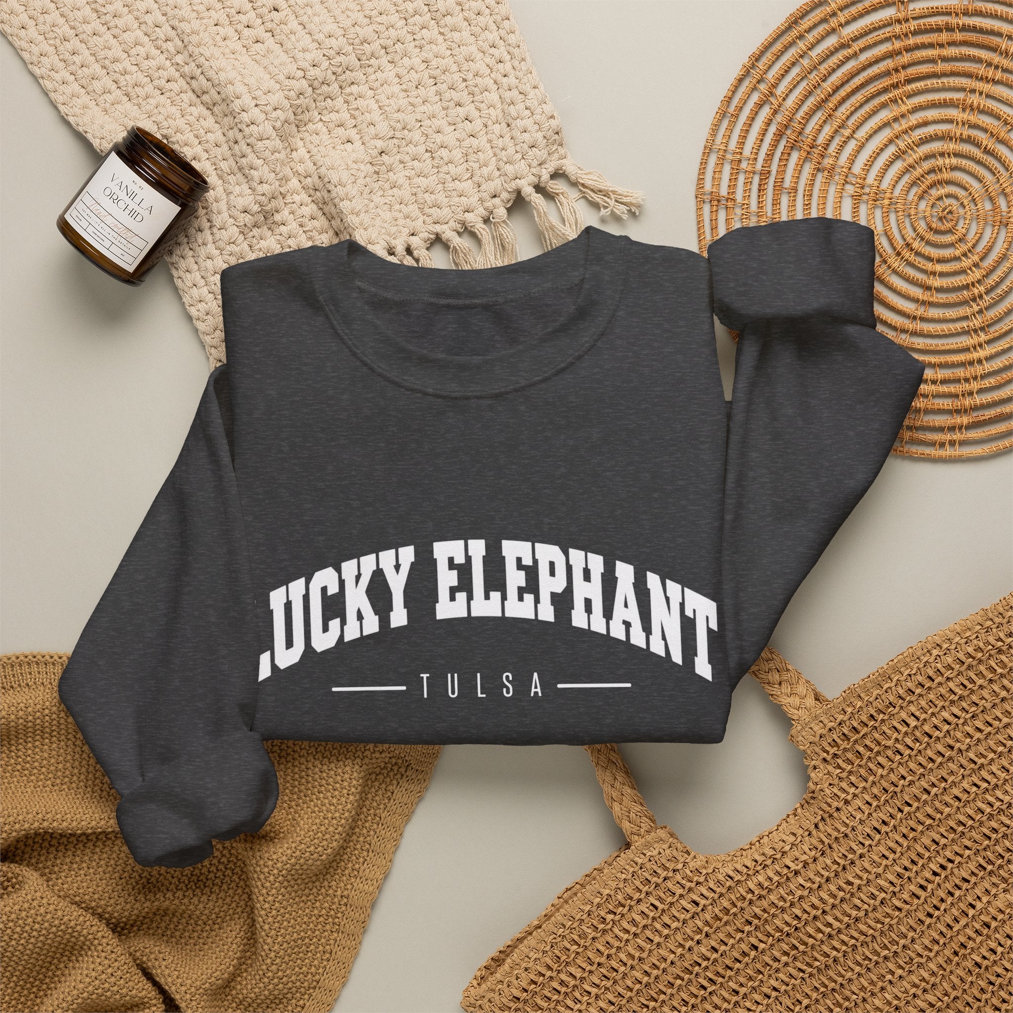 Lucky Elephant Classic White Crewneck Sweatshirt
