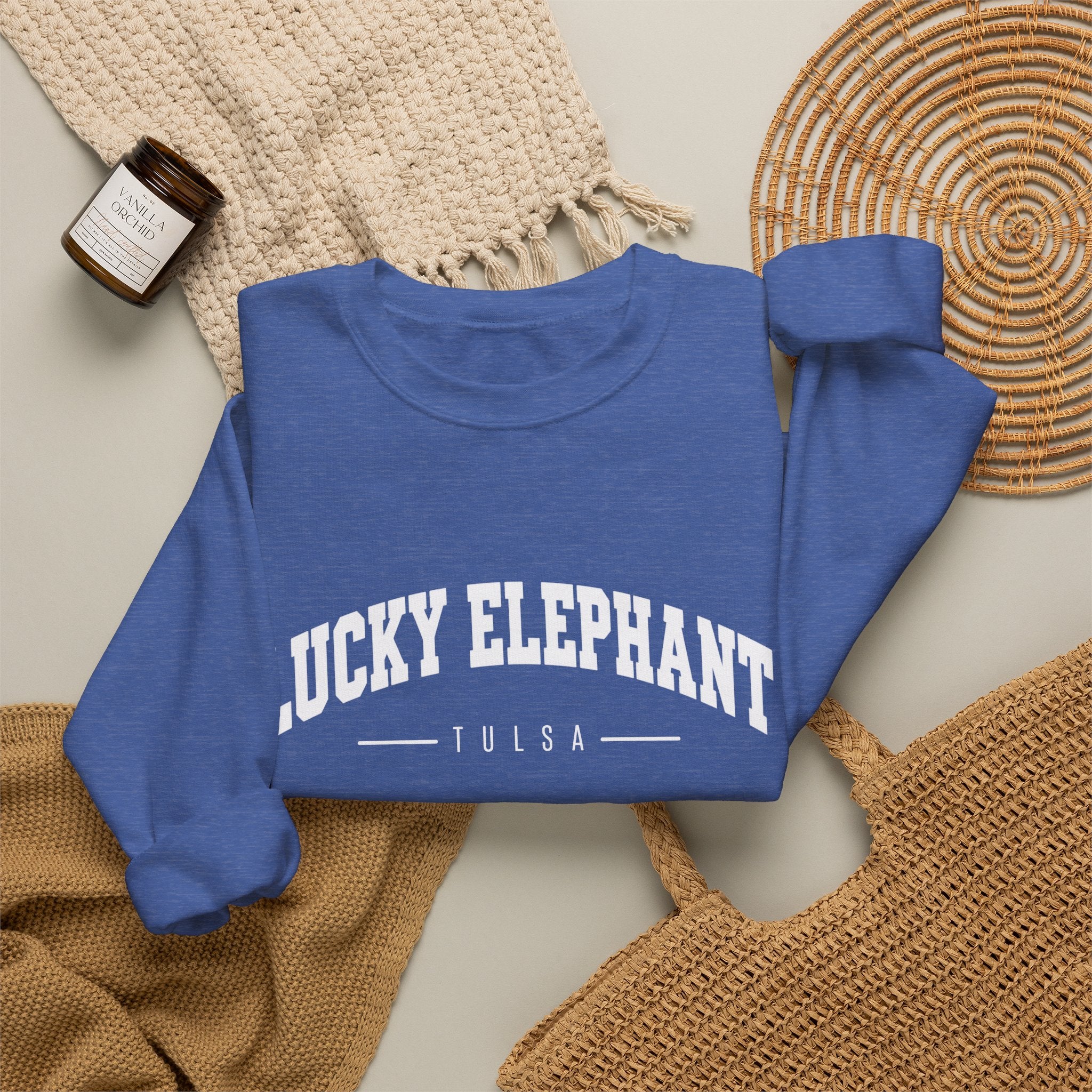 Lucky Elephant Classic White Crewneck Sweatshirt