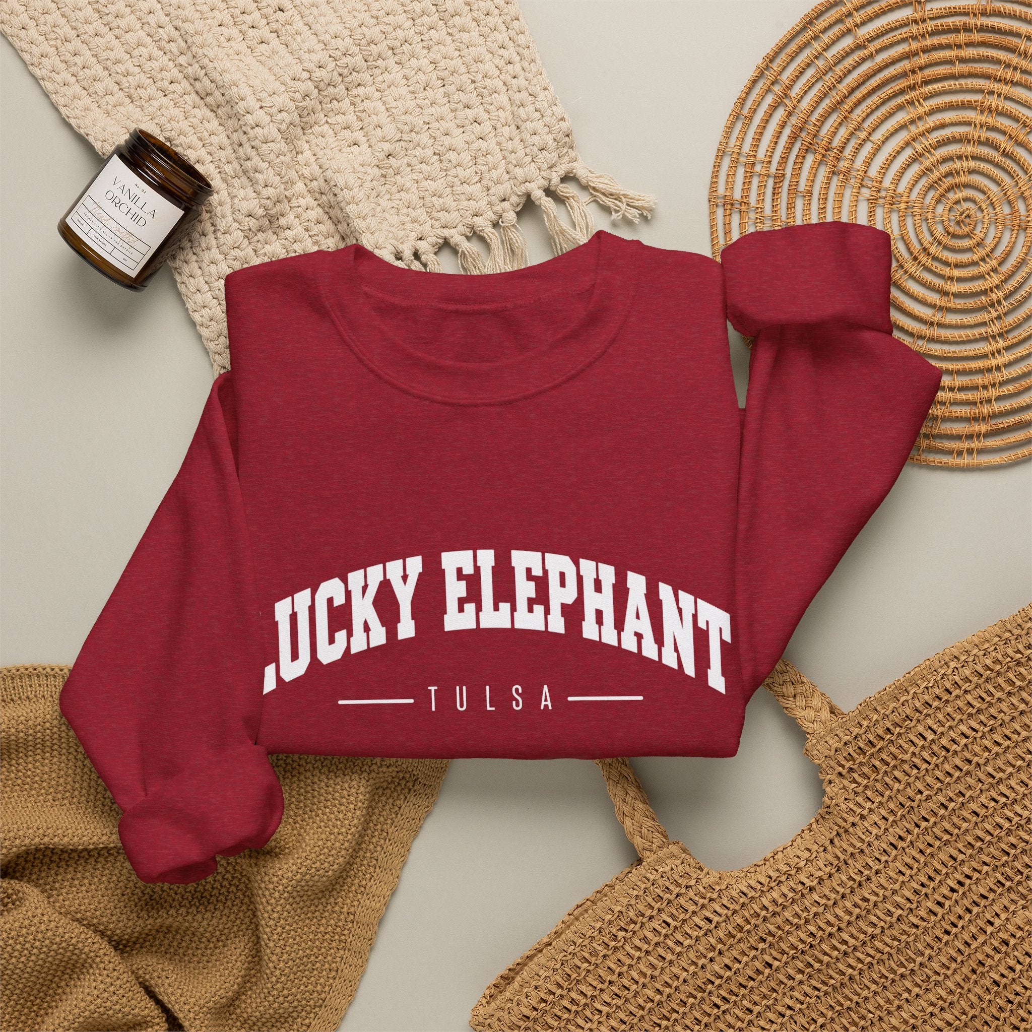 Lucky Elephant Classic White Crewneck Sweatshirt