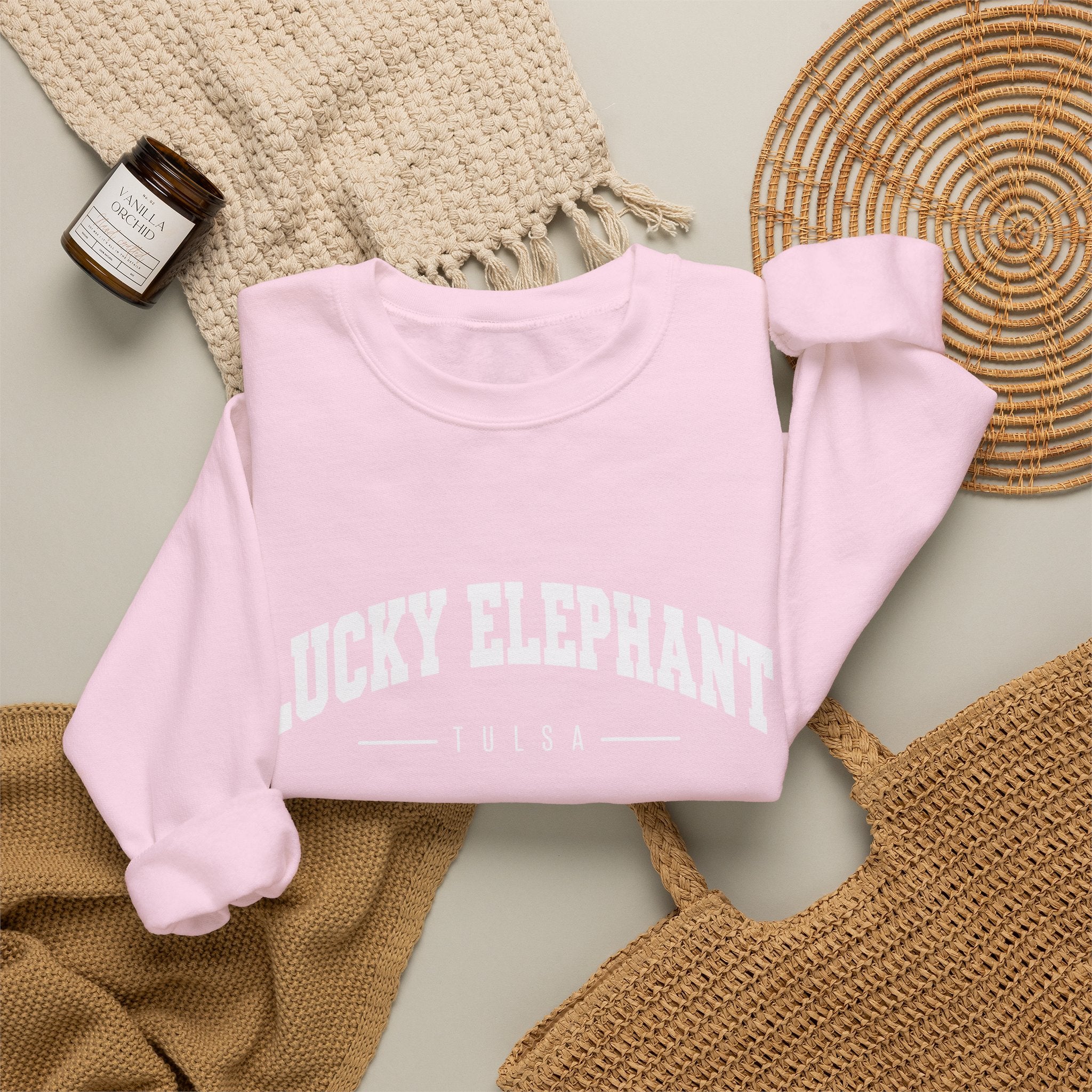 Lucky Elephant Classic White Crewneck Sweatshirt