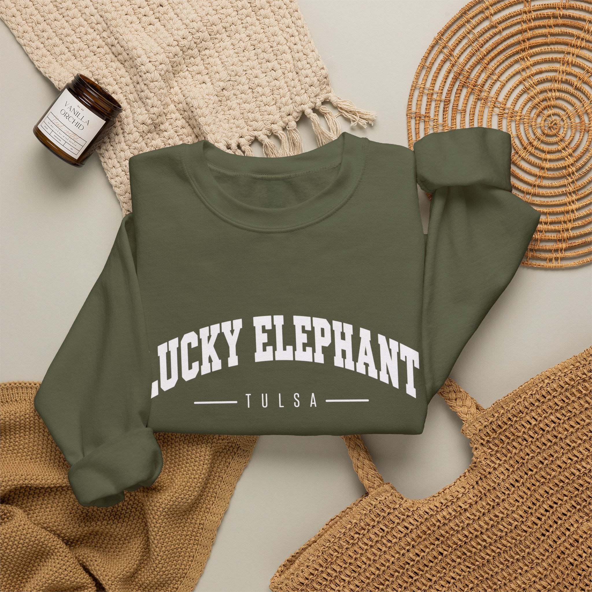 Lucky Elephant Classic White Crewneck Sweatshirt