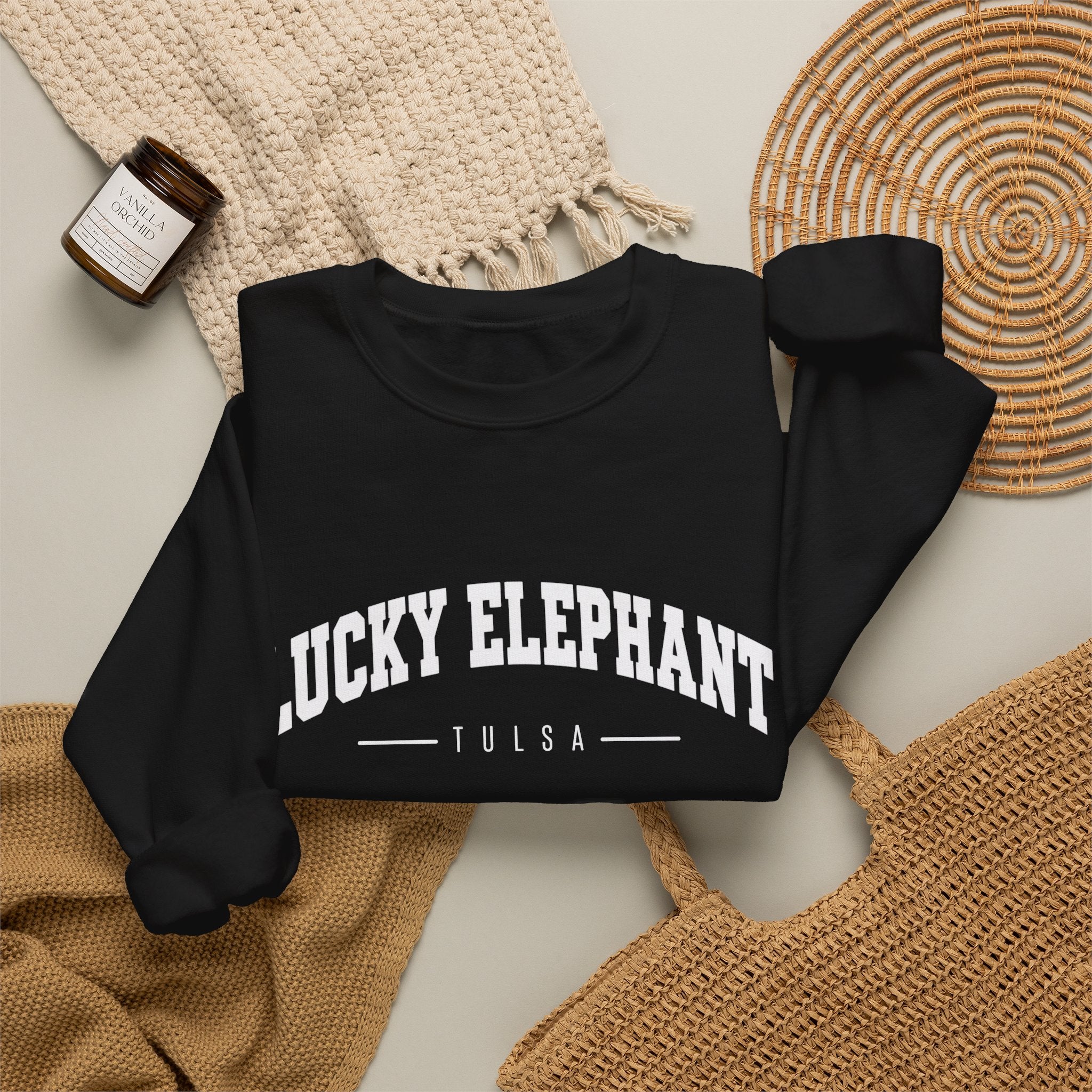 Lucky Elephant Classic White Crewneck Sweatshirt