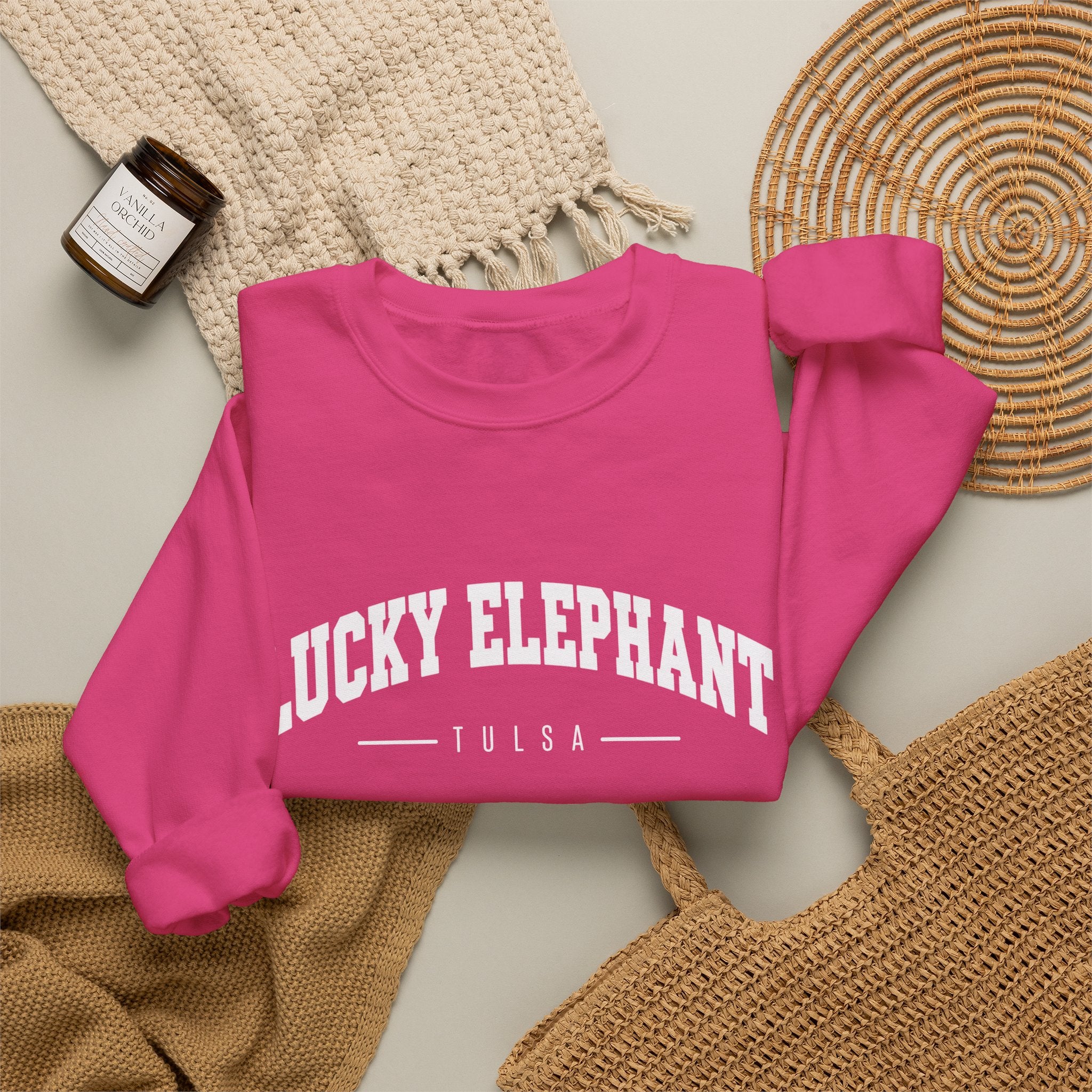 Lucky Elephant Classic White Crewneck Sweatshirt