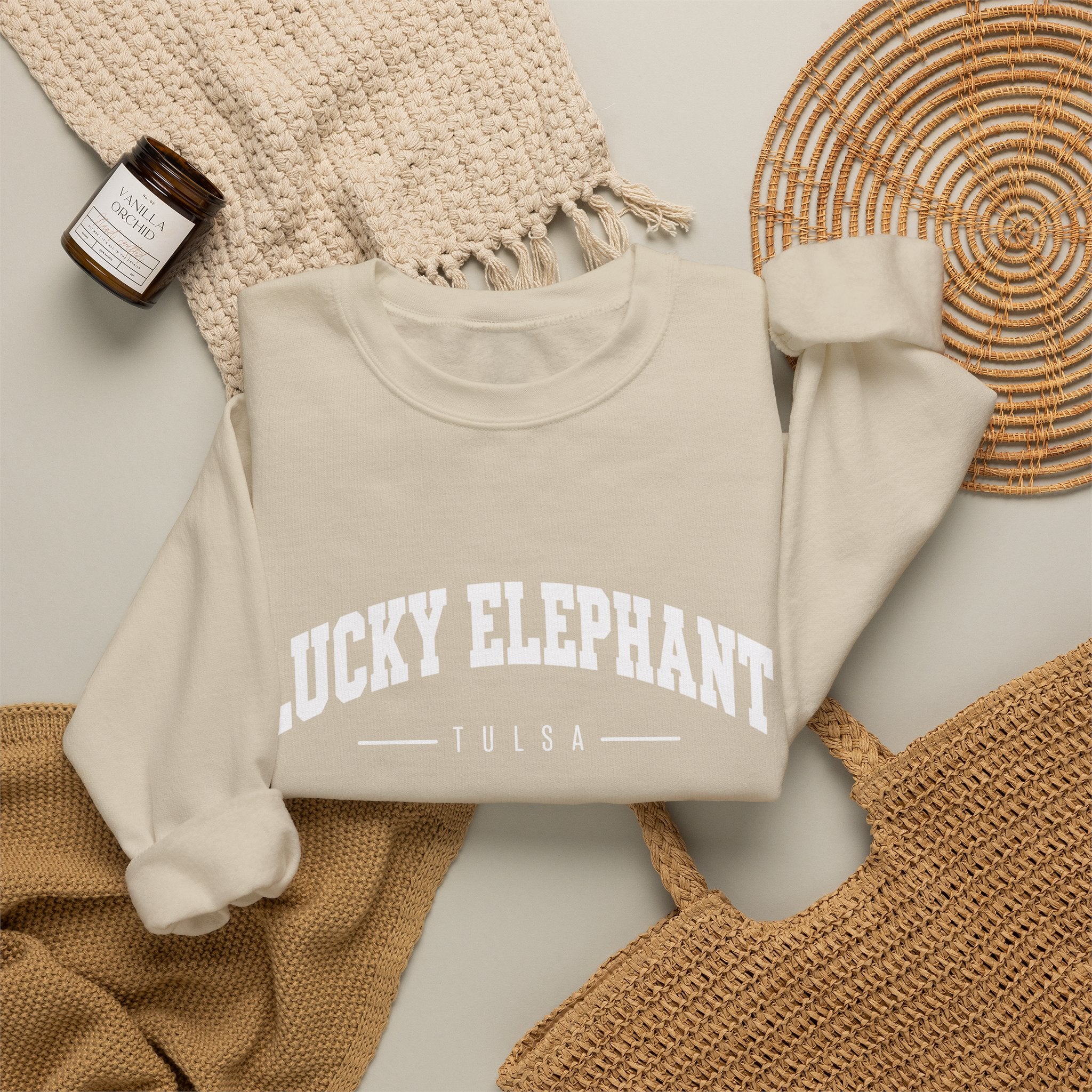 Lucky Elephant Classic White Crewneck Sweatshirt
